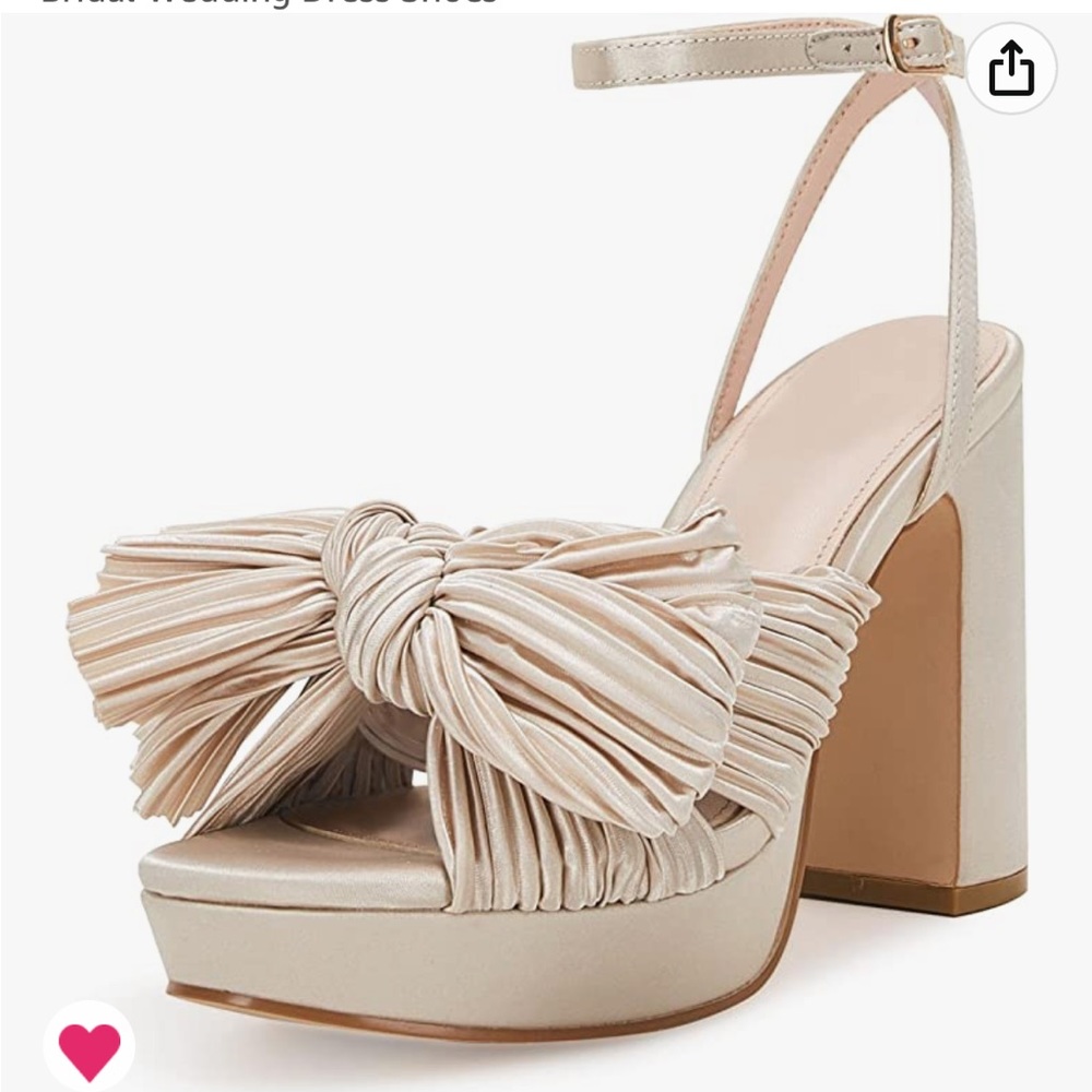Pleated Bow Knot Platform Open Toe Chunky Block Heel Ankle Buckle Strap Shoes